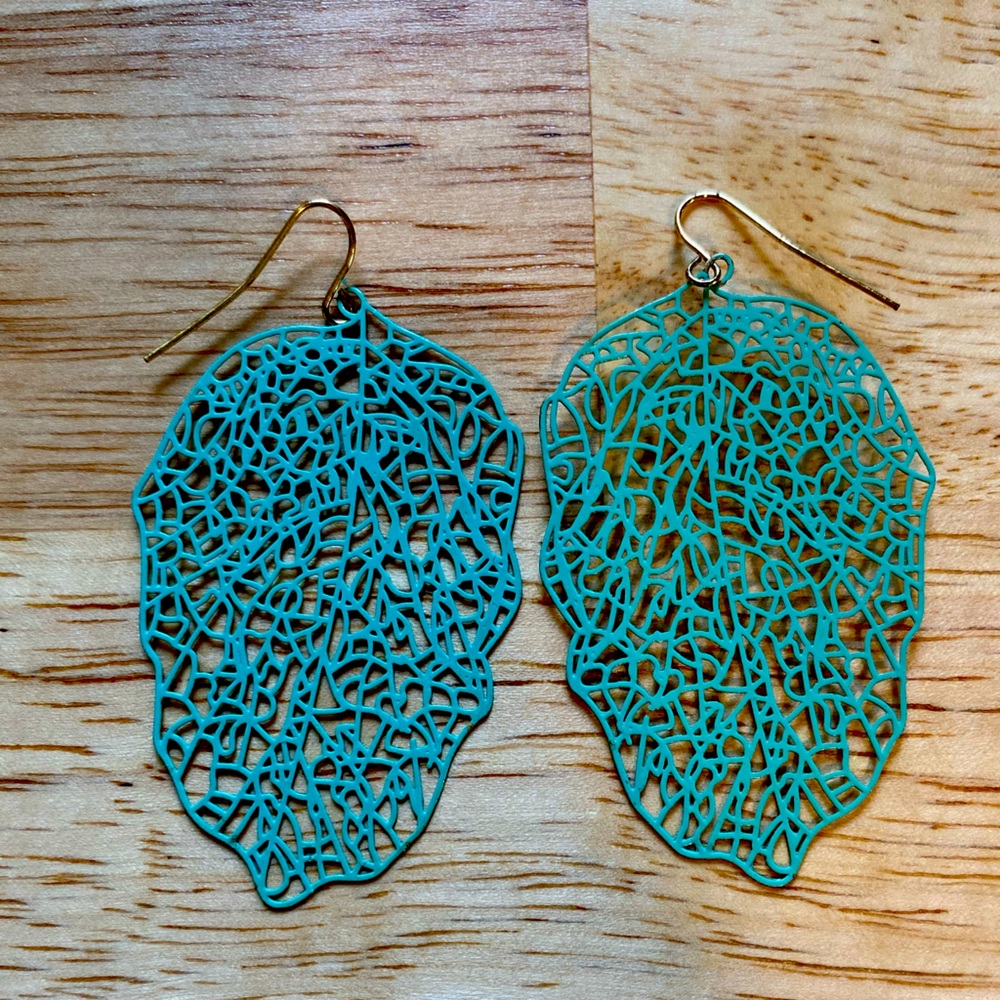 Sea green Painted Metal Statement Earrings
